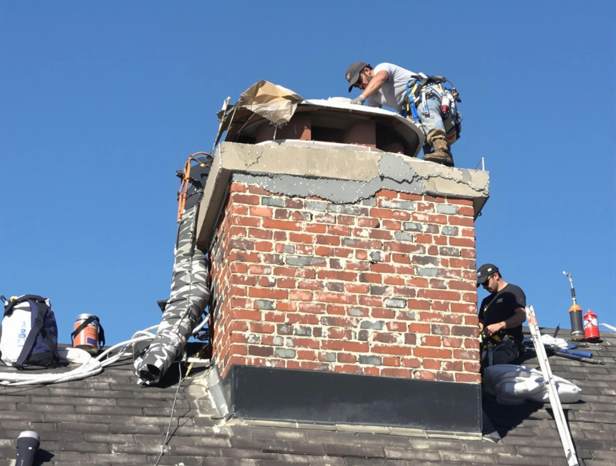 East Windsor Chimney Sweep installing a custom chimney crown in East Windsor, NJ