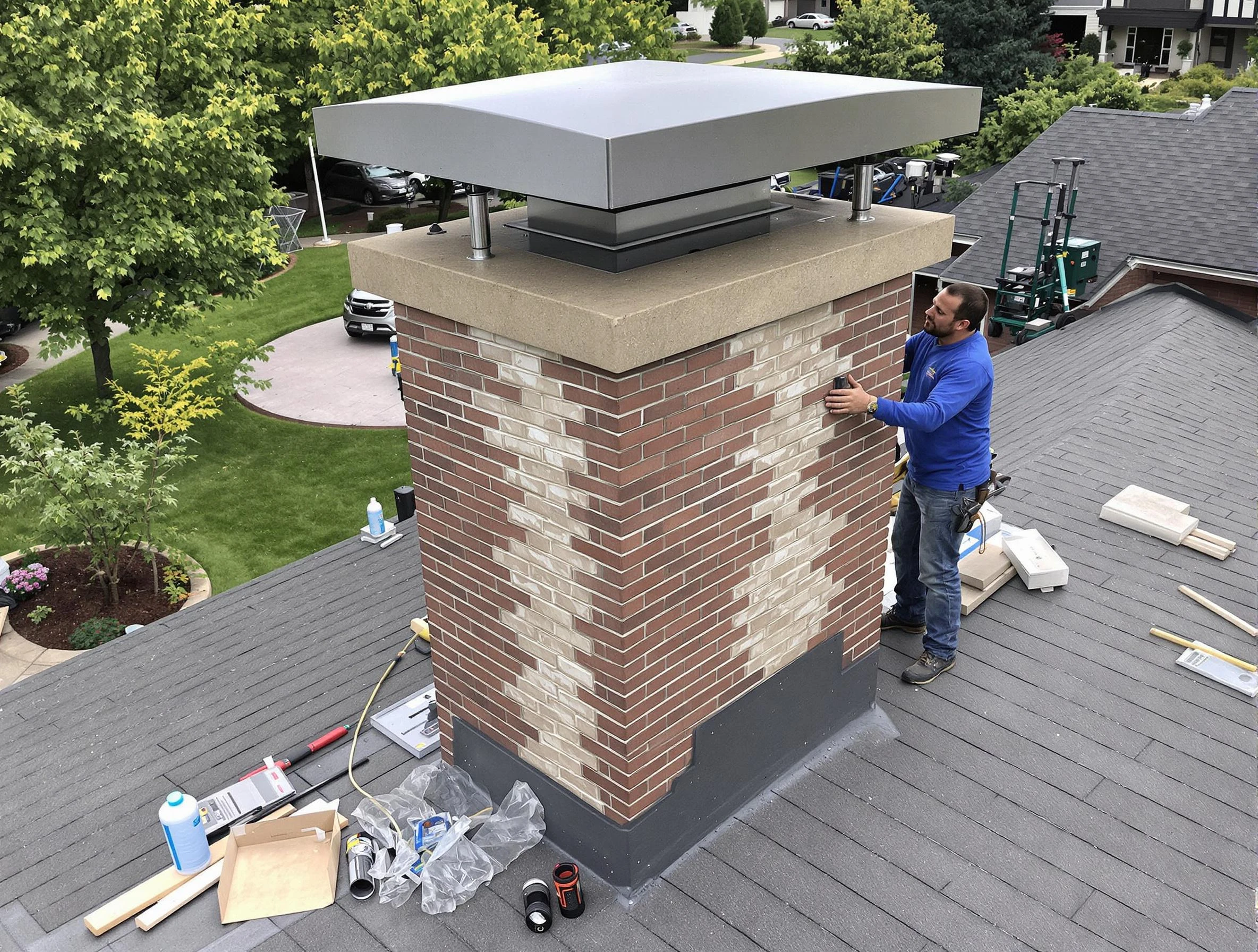 East Windsor Chimney Sweep team working on a custom chimney remodel in East Windsor, NJ