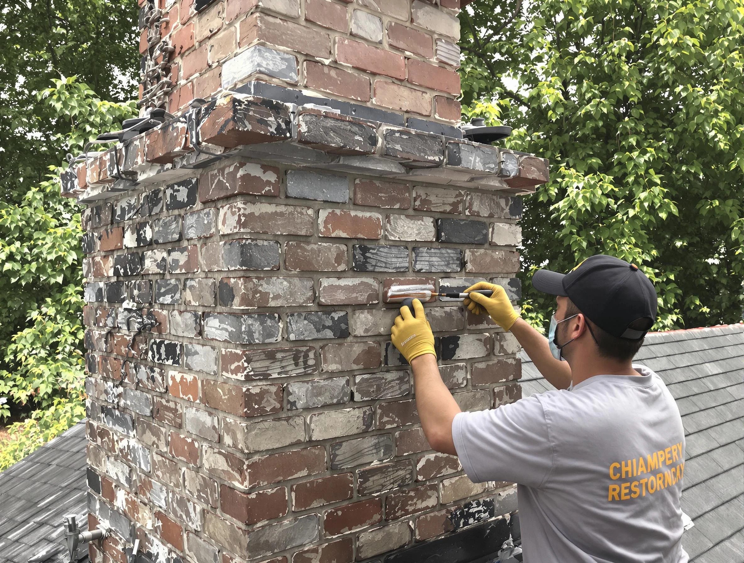 In-progress chimney restoration by East Windsor Chimney Sweep in East Windsor, NJ