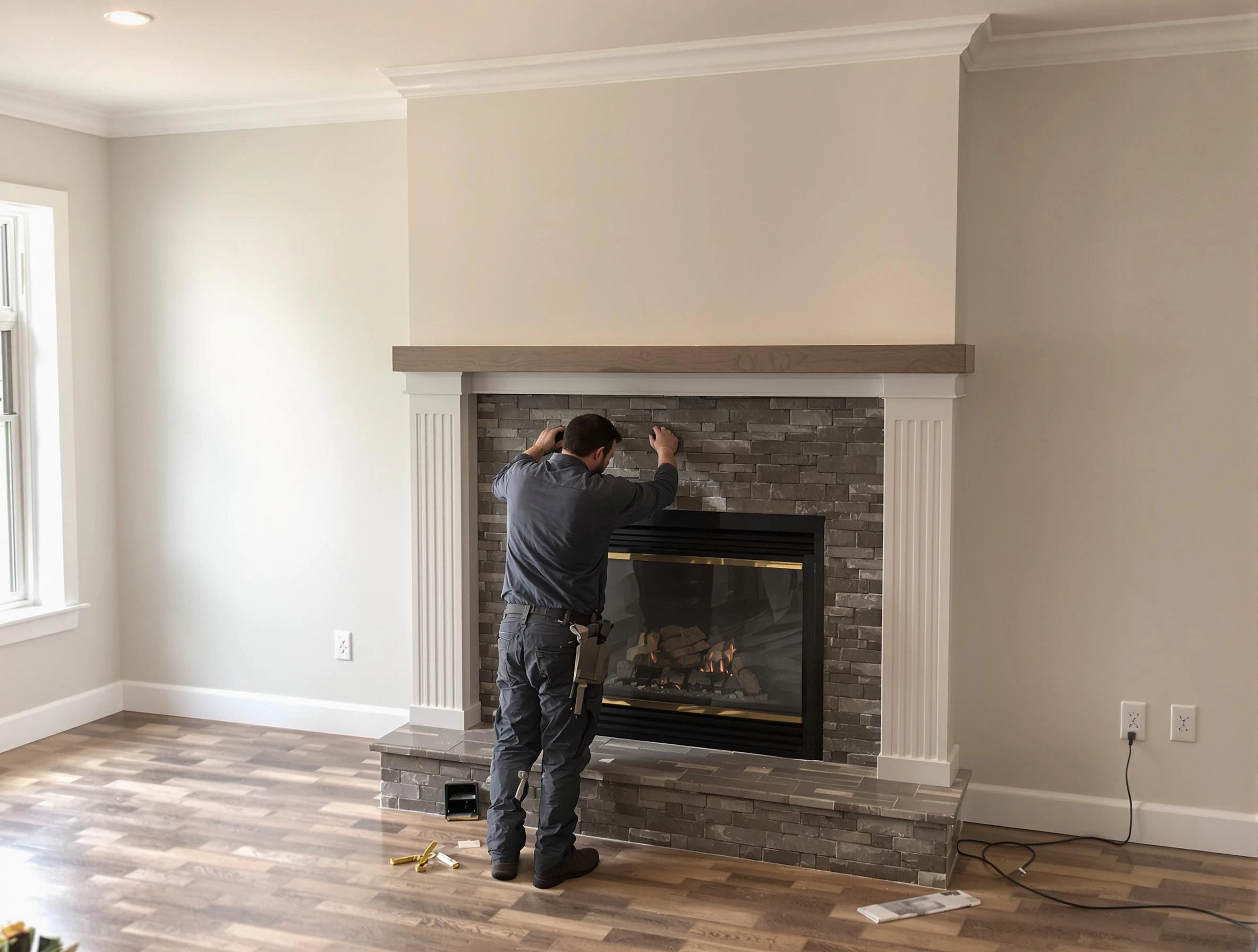 East Windsor Chimney Sweep finishing a custom fireplace install in East Windsor, NJ